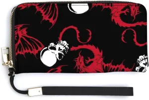 Donnapink Long Clutch Wallet, Long Handbag with Wristlet Strap, PU Leather Zip Purse