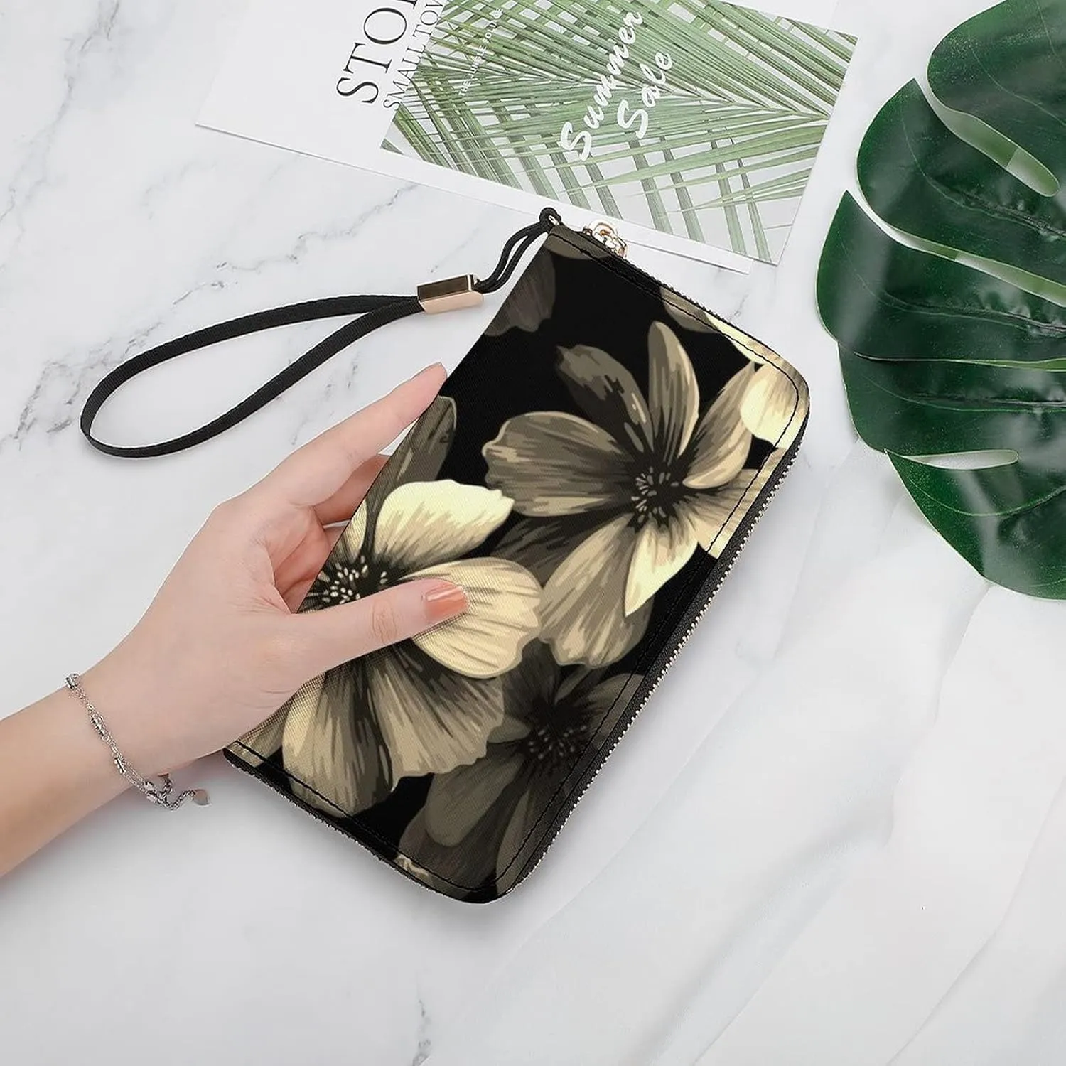 Donnapink Long Clutch Wallet, Long Handbag with Wristlet Strap, PU Leather Zip Purse