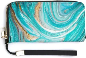 Donnapink Long Clutch Wallet, Long Handbag with Wristlet Strap, PU Leather Zip Purse