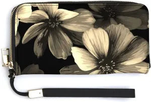 Donnapink Long Clutch Wallet, Long Handbag with Wristlet Strap, PU Leather Zip Purse