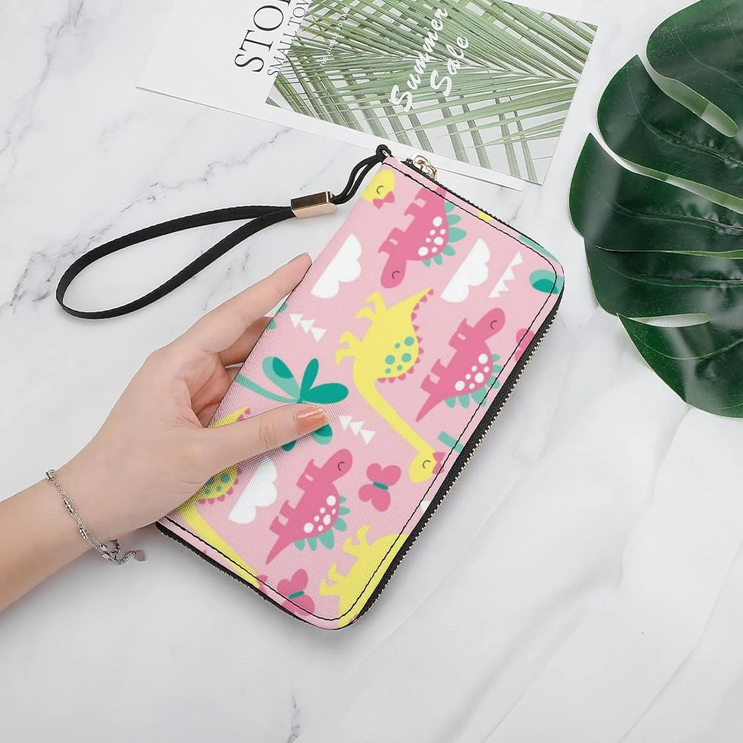 Donnapink Long Clutch Wallet, Long Handbag with Wristlet Strap, PU Leather Zip Purse