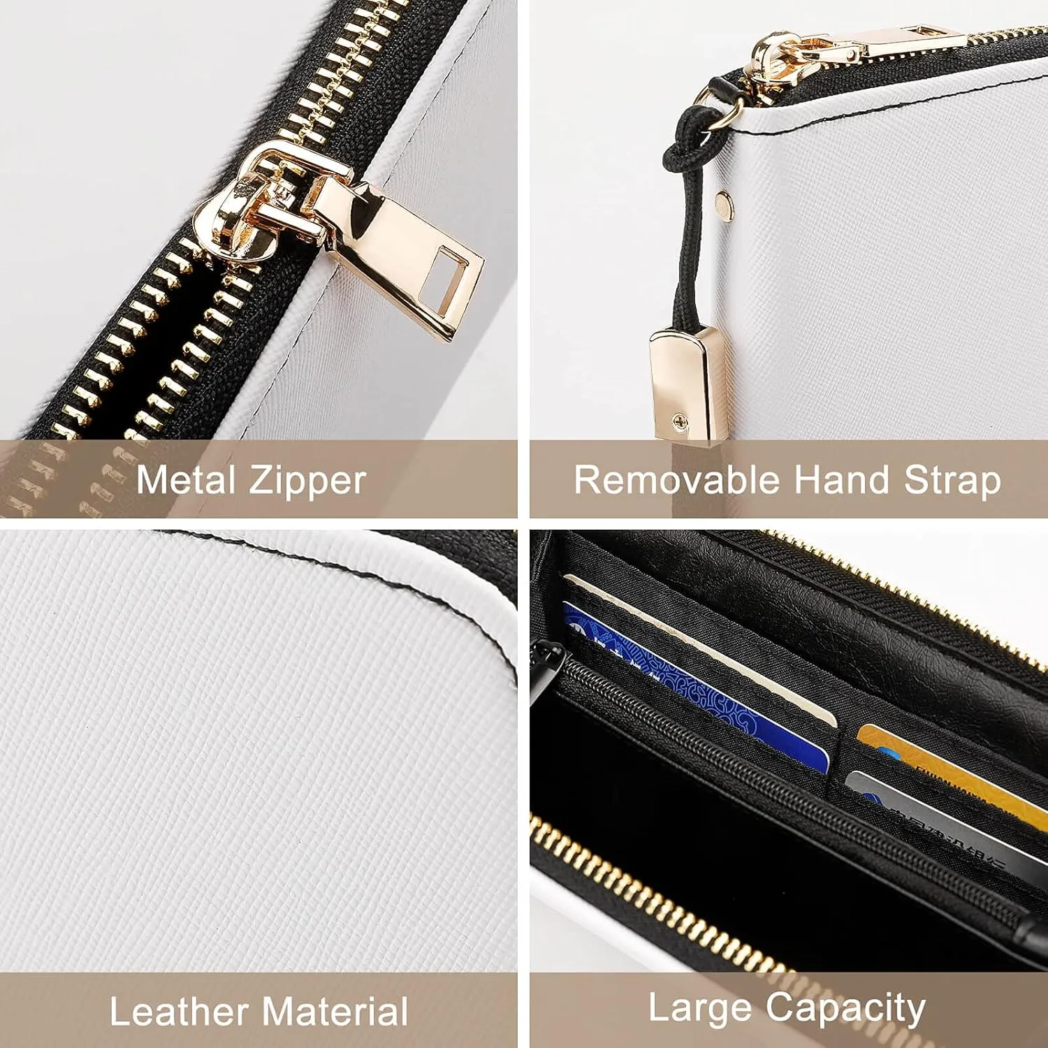 Donnapink Long Clutch Wallet, Long Handbag with Wristlet Strap, PU Leather Zip Purse