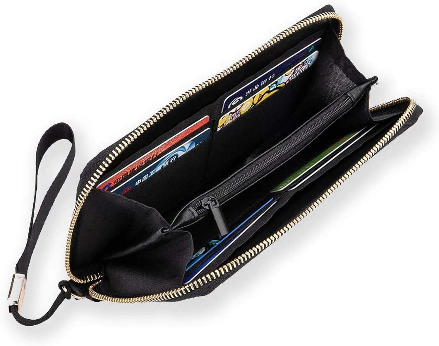 Donnapink Long Clutch Wallet, Long Handbag with Wristlet Strap, PU Leather Zip Purse