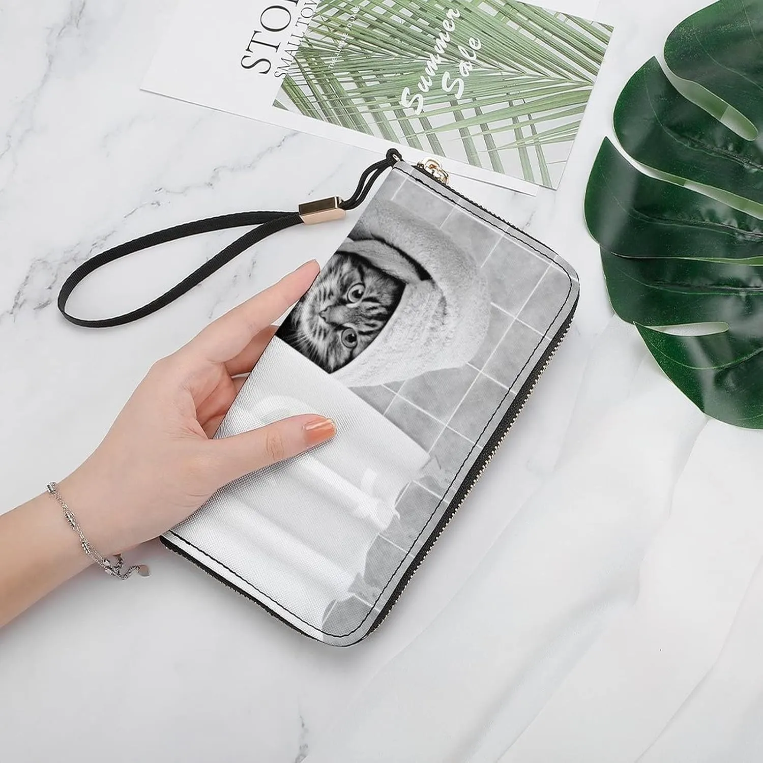 Donnapink Long Clutch Wallet, Long Handbag with Wristlet Strap, PU Leather Zip Purse