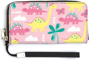 Donnapink Long Clutch Wallet, Long Handbag with Wristlet Strap, PU Leather Zip Purse