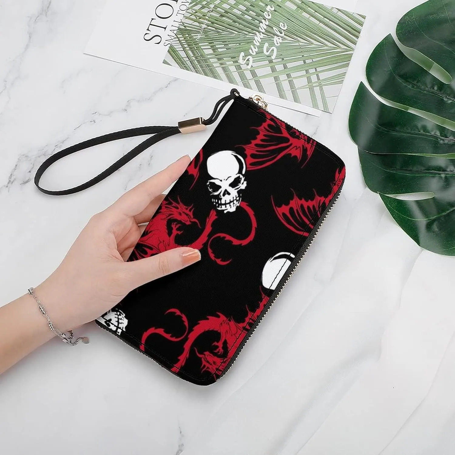 Donnapink Long Clutch Wallet, Long Handbag with Wristlet Strap, PU Leather Zip Purse