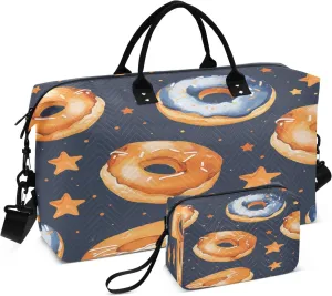 Donuts Floating in Space Travel Duffel Bags with Toiletry Bag for Travel Gym Yoga Weekender Bag
