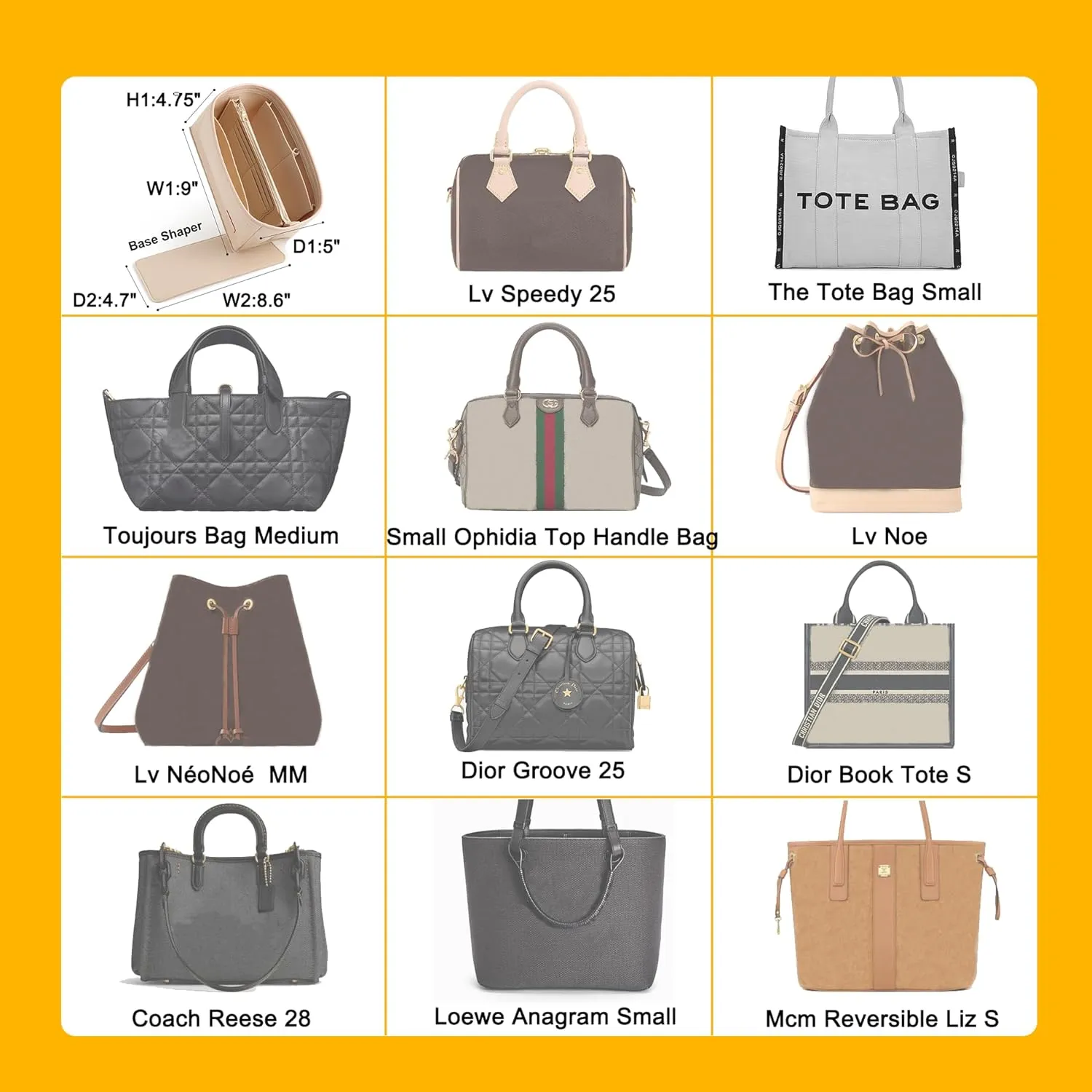 Doxo Purse Organizer Insert for Handbags & Base Shaper Combination,Tote Bag Organizer Insert Suitable to Lv Speedy 25,NeoNoe MM,Noe,Book Tote S,C.oach City 30,Long Champ Le-pliage S and More (M-Beige)