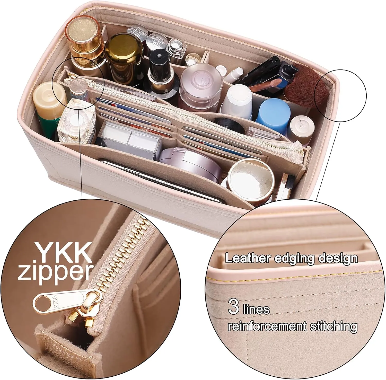 Doxo Purse Organizer Insert for Handbags & Base Shaper Combination,Tote Bag Organizer Insert Suitable to Lv Speedy 25,NeoNoe MM,Noe,Book Tote S,C.oach City 30,Long Champ Le-pliage S and More (M-Beige)