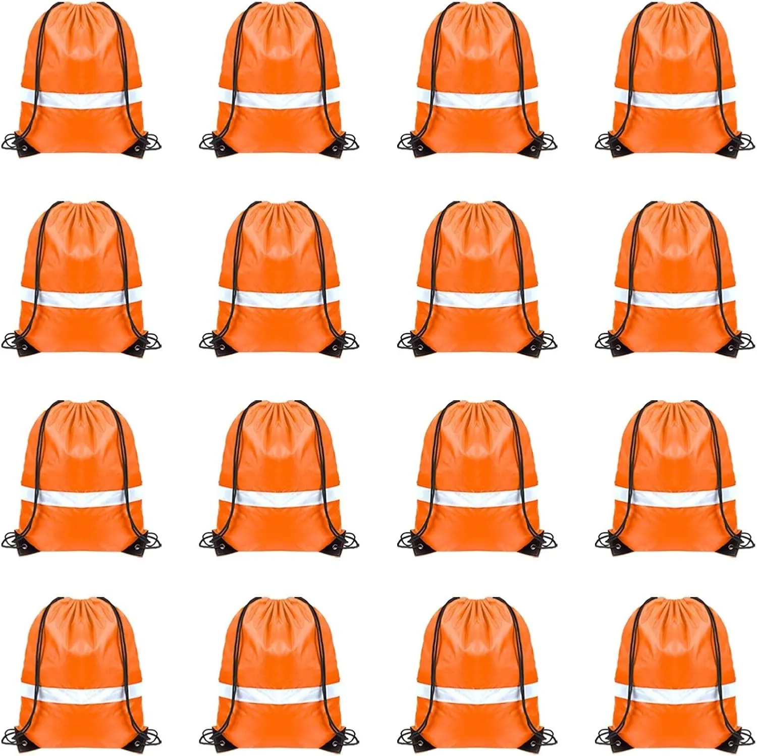 Drawstring Backpack with Reflective Strip, Bulk String Bag Cinch Sack for Gym, Sport, Travel (16Pcs, Orange)