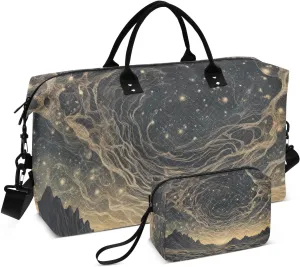 Duffel Bag Set with Toiletry Bag for Travel Gym Sport, Luggage Sleeve Weekender Bag Carry on Overnight Bag-Magical Cosmic Sky Print