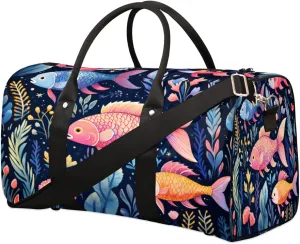 Duffel Bags Fish Large Tote Bag Ocean Seaweed Overnight Travel Bags for Women Men Lightweight Duffel Bag Adjustable Strap Carry On Bag Waterproof Gym Travel Bag