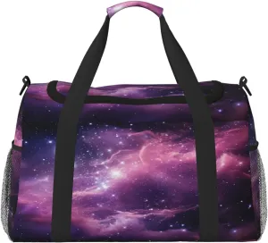 Duffle Bag Abstract Purple Galaxy Nebula Travel Duffel Bags for Men Women with Adjustable Strap Carry on Gym Bag Overnight Weekender Bag