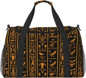 Duffle Bag Ancient Egyptian Hieroglyphs Pattern Travel Duffel Bags for Men Women with Adjustable Strap Carry on Gym Bag Overnight Weekender Bag