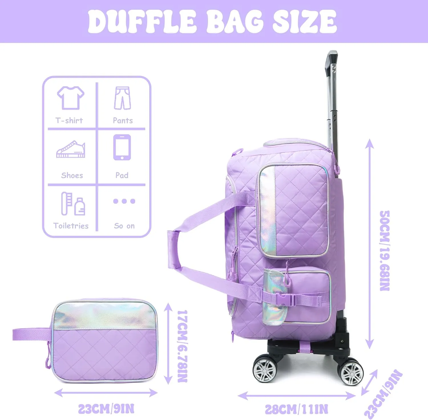Duffle Bag for Travel Bag with Wheels for Women Weekender Bag with Shoes Compartment Gym Bag for Girls Carry On Overnight Bag for Women with Toiletry Bag