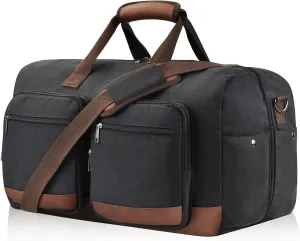 Duffle Bag for Travel, Canvas Travel Duffel Bags with Lay-Flat Design, Large Travel Duffle Overnight Weekend Gym Carry On Duffel Bag for Men & Women(Black)