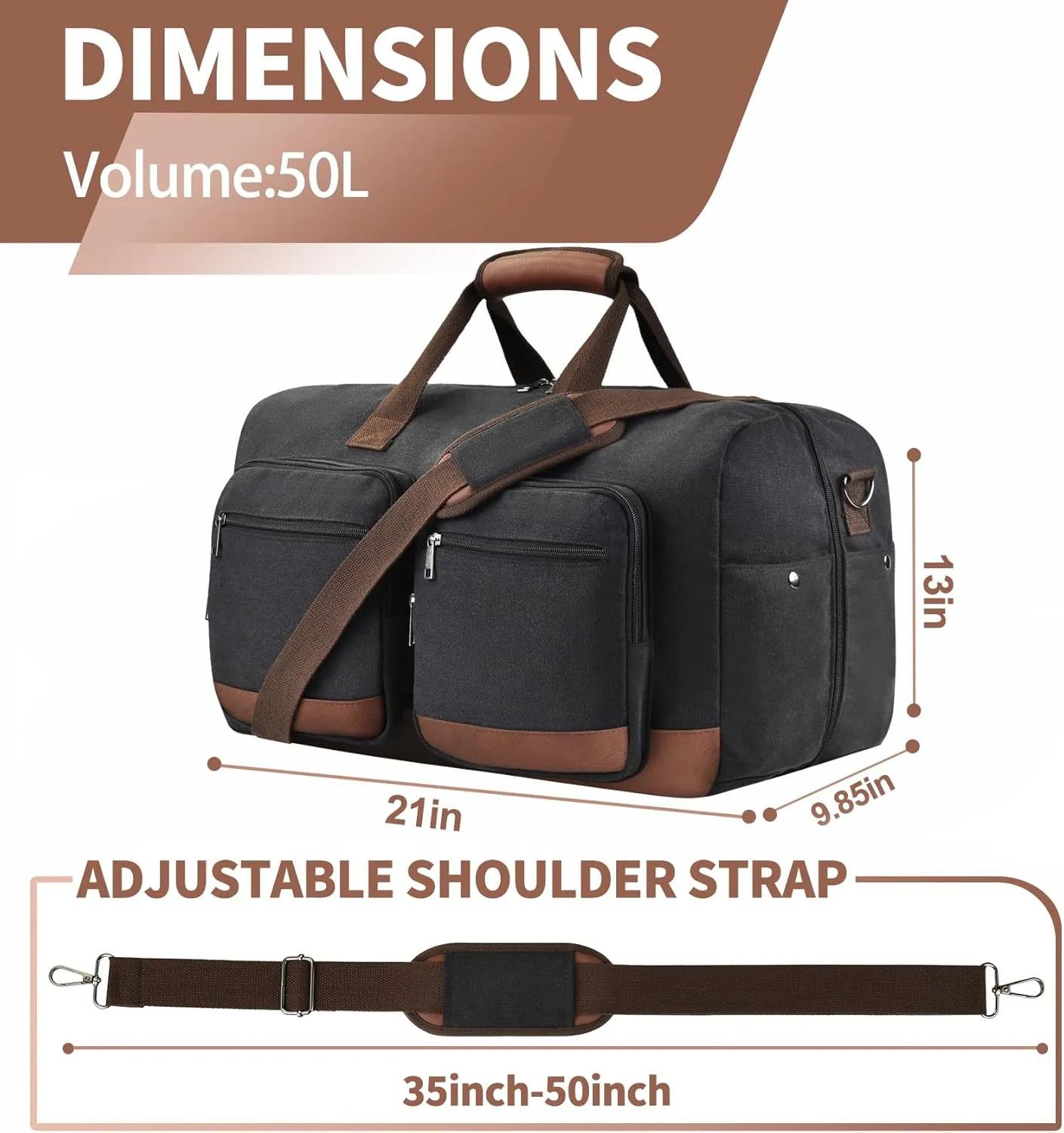 Duffle Bag for Travel, Canvas Travel Duffel Bags with Lay-Flat Design, Large Travel Duffle Overnight Weekend Gym Carry On Duffel Bag for Men & Women(Black)