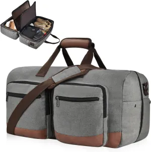 Duffle Bag for Travel, Canvas Travel Duffel Bags with Lay-Flat Design, Large Travel Duffle Overnight Weekend Gym Carry On Duffel Bag for Men & Women(Grey)
