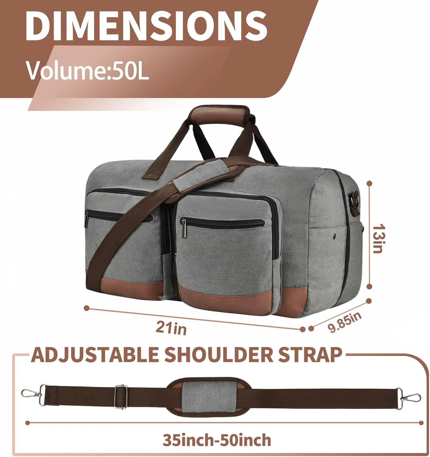 Duffle Bag for Travel, Canvas Travel Duffel Bags with Lay-Flat Design, Large Travel Duffle Overnight Weekend Gym Carry On Duffel Bag for Men & Women(Grey)