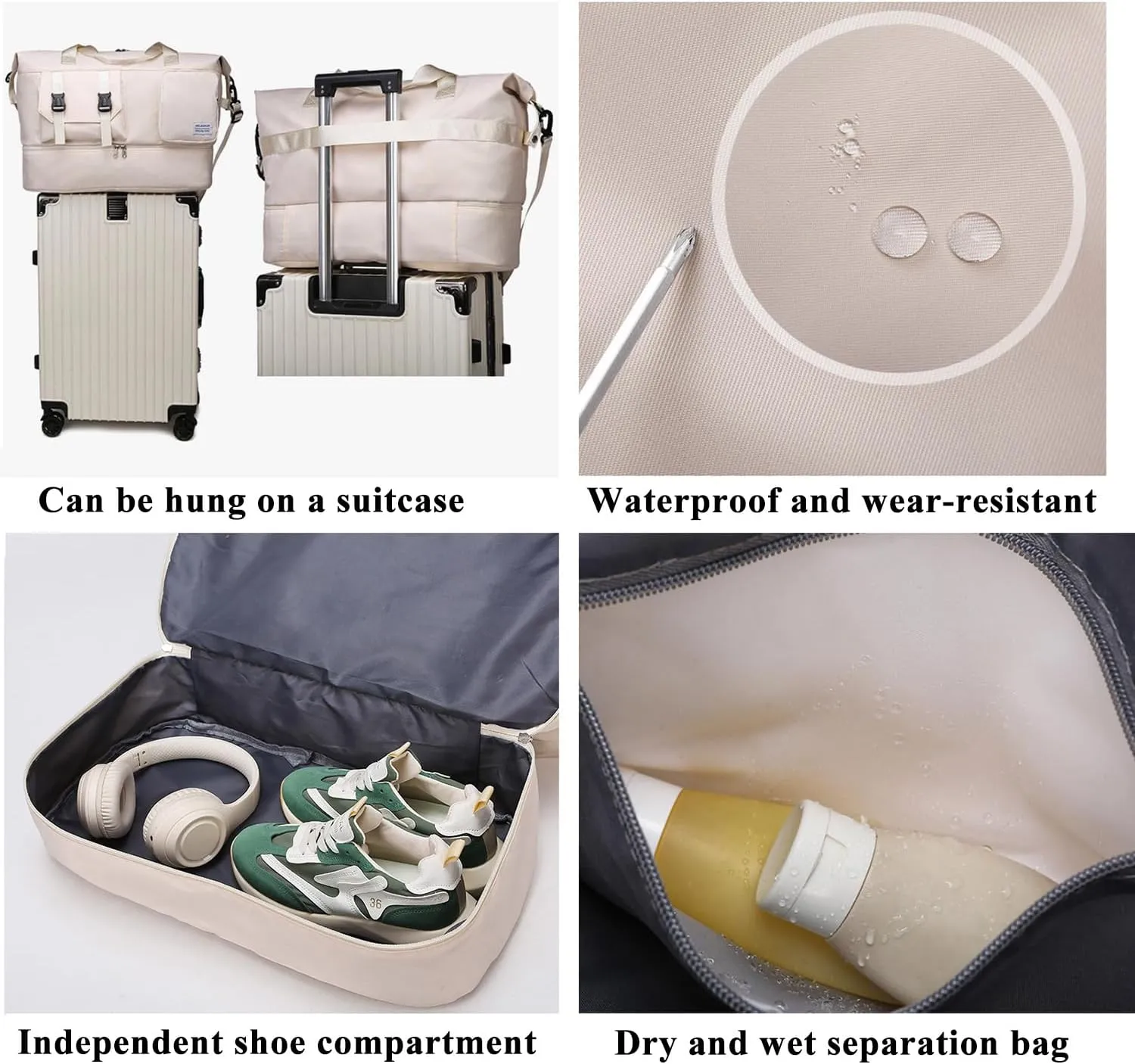 Duffle Bag Gym Bags Waterproof Weekender Bags For Women,With Shoes Compartment Wet Pocket,Sports Bag,Travel Duffle Bag (Green)
