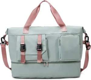 Duffle Bag Gym Bags Waterproof Weekender Bags For Women,With Shoes Compartment Wet Pocket,Sports Bag,Travel Duffle Bag (Green)