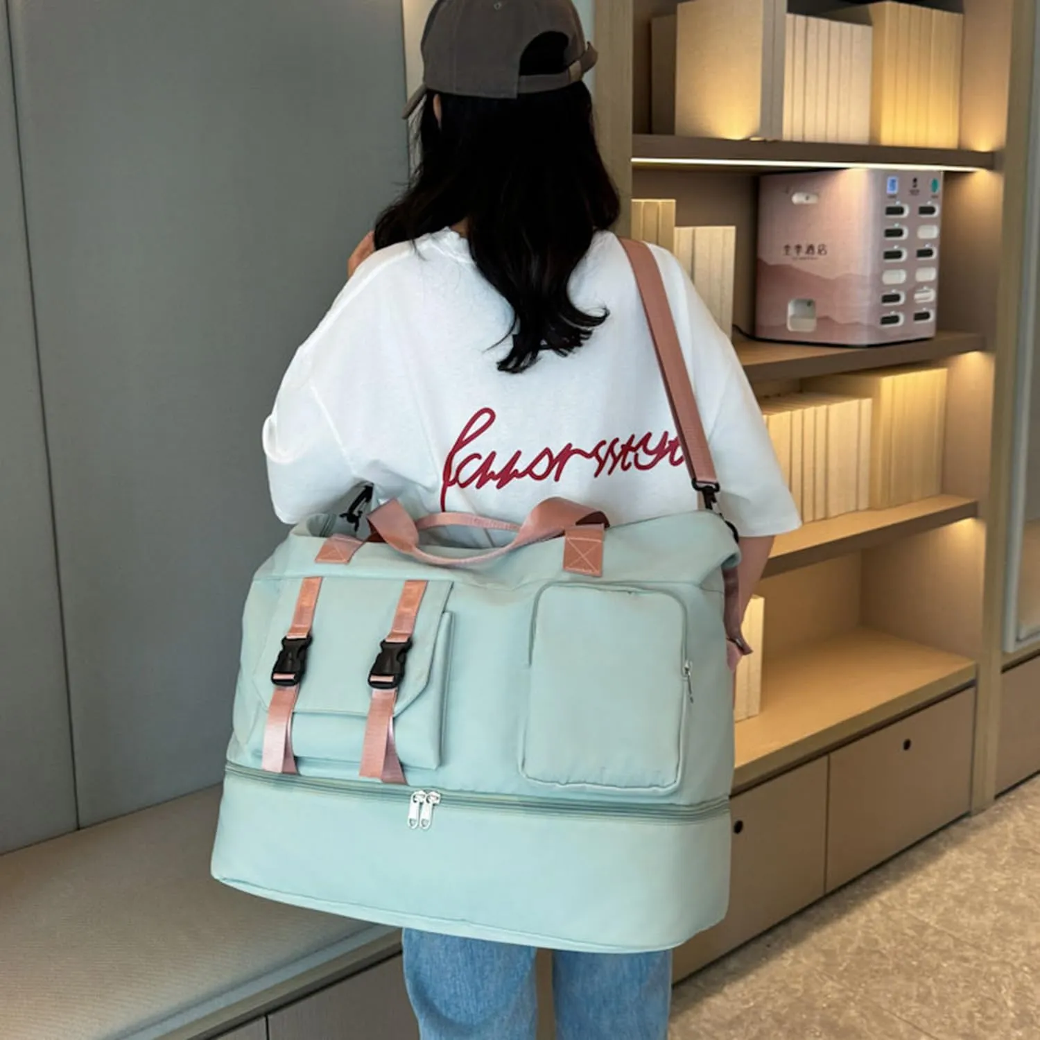 Duffle Bag Gym Bags Waterproof Weekender Bags For Women,With Shoes Compartment Wet Pocket,Sports Bag,Travel Duffle Bag (Green)