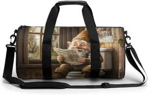Dwarf Sitting in Toilet Reading Newspaper Gym Bag Travel Duffel Bag Lightweight Carry On Weekender Bag Tote Bags for Women Men