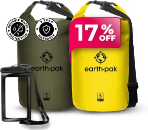 Earth Pak Waterproof Dry Bag - Roll Top Waterproof Backpack Forest Green 5L & Yellow 5L