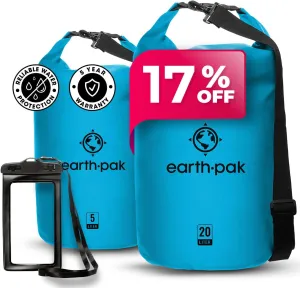 Earth Pak Waterproof Dry Bag - Roll Top Waterproof Backpack Light Blue 5L & 20L