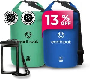 Earth Pak Waterproof Dry Bag - Roll Top Waterproof Backpack Sack (20L Seafoam & 20L Blue)