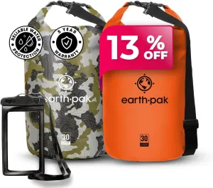 Earth Pak Waterproof Dry Bag - Roll Top Waterproof Backpack Sack (30L Camo & 30L Orange)