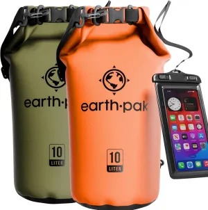 Earth Pak Waterproof Dry Bag - Roll Top Waterproof Backpack Sack (30L Orange & 30L Green)