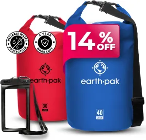 Earth Pak Waterproof Dry Bag - Roll Top Waterproof Backpack Sack (30L Red & 30L Blue)