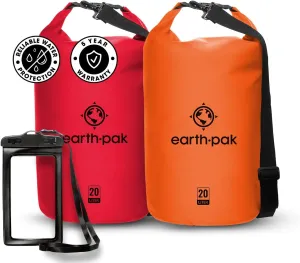 Earth Pak Waterproof Dry Bag - Roll Top Waterproof Backpack Sack (30L Red & 30L Orange)