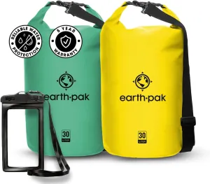 Earth Pak Waterproof Dry Bag - Roll Top Waterproof Backpack Sack (30L Seafoam Green & 30L Yellow)