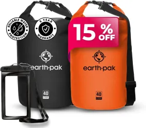 Earth Pak Waterproof Dry Bag - Roll Top Waterproof Backpack Sack (Black 40L & Orange 30L)