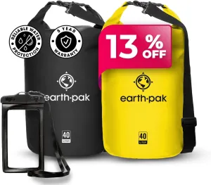 Earth Pak Waterproof Dry Bag - Roll Top Waterproof Backpack Sack (Black 40L & Yellow 40L)