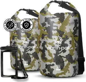 Earth Pak Waterproof Dry Bag - Roll Top Waterproof Backpack Sack (Camo 40L & 55L)
