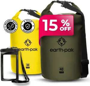 Earth Pak Waterproof Dry Bag - Roll Top Waterproof Backpack Sack (Green 40L & Yellow 30L)