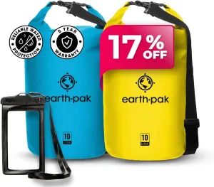Earth Pak Waterproof Dry Bag - Roll Top Waterproof Backpack Sack Keeps Gear Dry for Kayaking, Beach, Rafting, Boating, Hiking, Camping and Fishing with Waterproof Phone Case