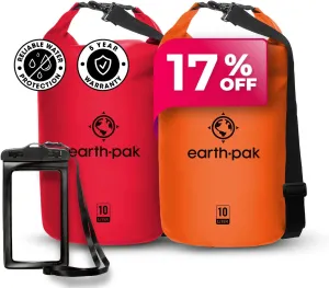 Earth Pak Waterproof Dry Bag - Roll Top Waterproof Backpack Sack Keeps Gear Dry for Kayaking, Beach, Rafting, Boating, Hiking, Camping and Fishing with Waterproof Phone Case
