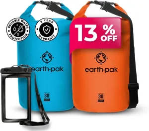 Earth Pak Waterproof Dry Bag - Roll Top Waterproof Backpack Sack(30L Light Blue & 30L Orange)