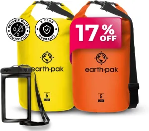 Earth Pak Waterproof Dry Bag - Roll Top Waterproof Backpack Yellow 5L & Orange 5L
