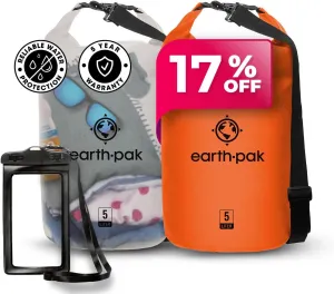 Earth Pak Waterproof Dry Bag - Roll Top Waterproof Dry Bag Clear 5L & Orange 5L