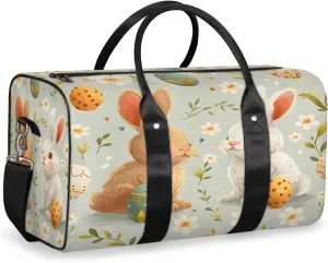 Easter Bunny Travel Duffle Bag, Sports Gym Bags for Women Men, Carry On Weekender Overnight Bag, Rabbit Eggs Workout Hospital Airplane Trips Bag