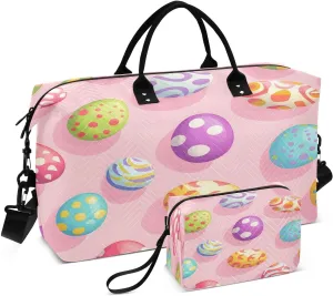 Easter Eggs Travel Duffel Bags 2PCS,Sports Duffel Bags for Men Women,Weekender Overnight Bag Gym Tote Bag with Toiletry Bag