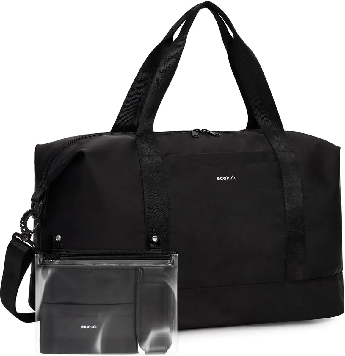 ECOHUB For Spirit Airlines Personal Item Bag 18x14x8 Underseat Carry on Luggage with Removable Wet Bag, Travel Duffel Bags Weekender for Women, 30L (Black)