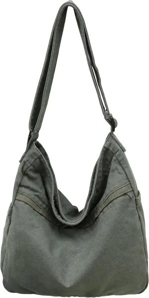 Economical Cotton Canvas Tote Bag,Women Hobo Shoulder Bag Crossbody Handbag with 3 External Pocket,Zipper Closure