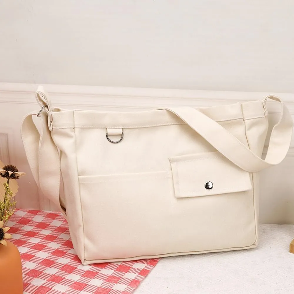 Economical Cotton Canvas Tote Bag,Women Hobo Shoulder Bag Crossbody Handbag with 3 External Pocket,Zipper Closure