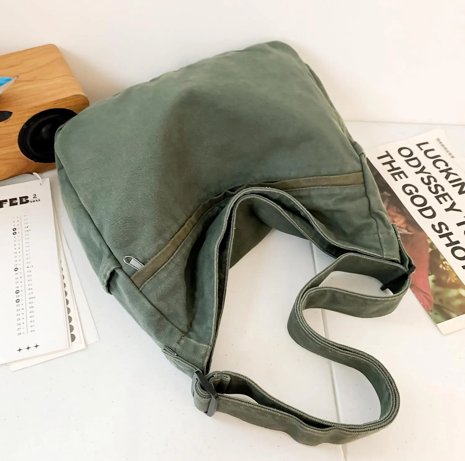 Economical Cotton Canvas Tote Bag,Women Hobo Shoulder Bag Crossbody Handbag with 3 External Pocket,Zipper Closure
